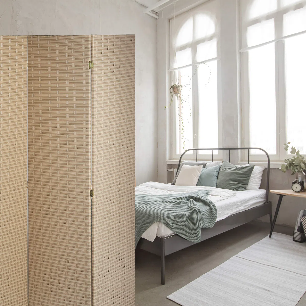 Relaxdays Paravento a 4 Pannelli, HxL: 180 x 180 cm ca., Divisore Pieghevole, Separé per Ambienti Interni, Bianco/Grigio