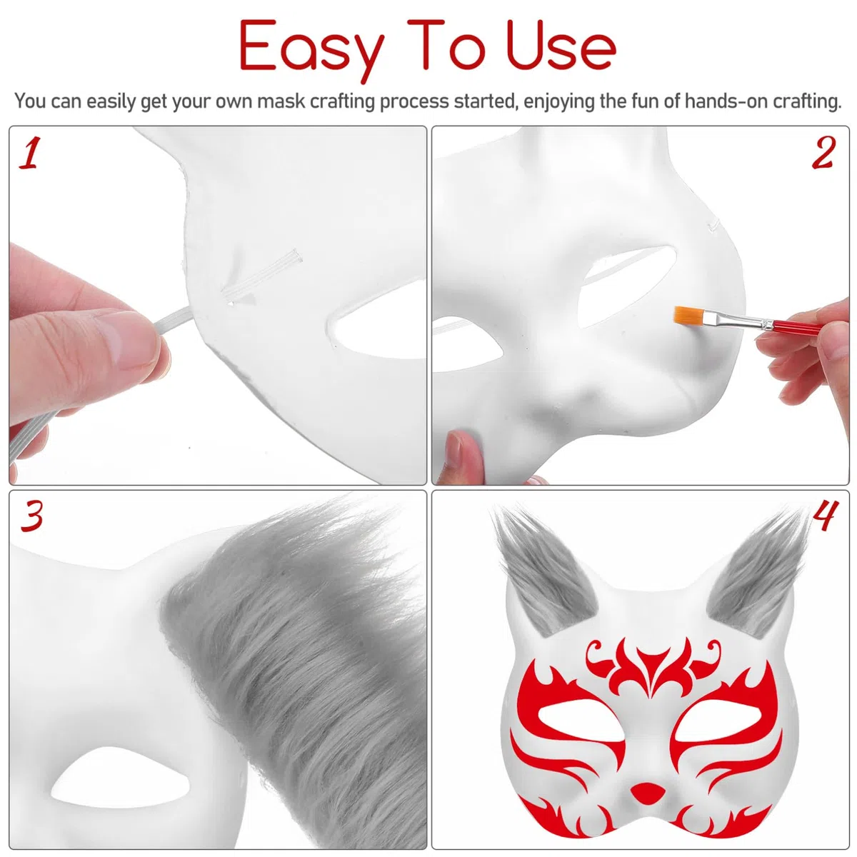 Gadpiparty Maschere Per Gatti Vuote Fai Da Te Con Capelli Sintetici Maschere Artigianali Di Carta Per Decorazioni Feste a Tema Cosplay E Progetti Creativi