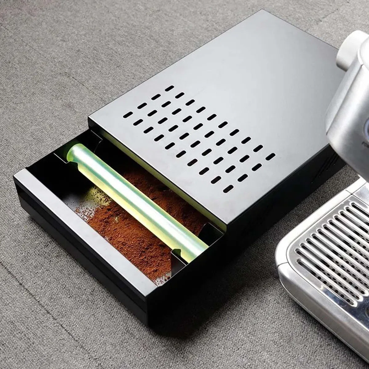 Contenitore Fondi Caffe Cassetto Fondi Caffe in Acciaio Inossidabile Knock Box Coffee Station Cassetto Battifondi Caffè con Asta Gommata