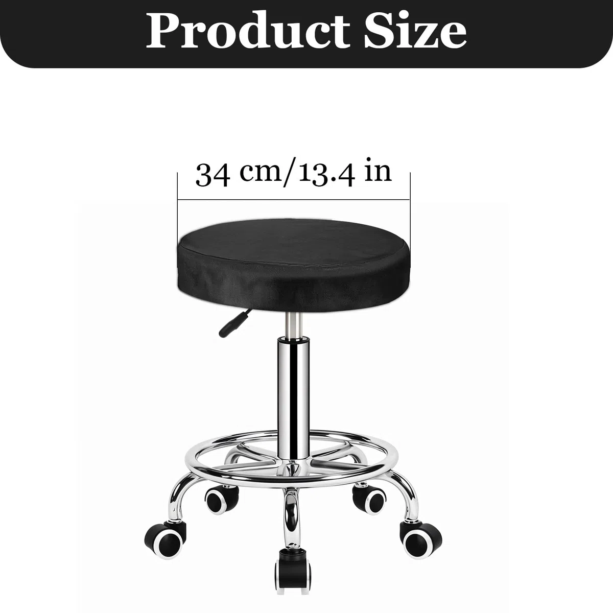 Confezione da 2 coperture rotonde per sgabello da bar, 34 cm, in ecopelle, impermeabili, per bar, cucina, sala da pranzo, sedia da casa e ufficio (nero)