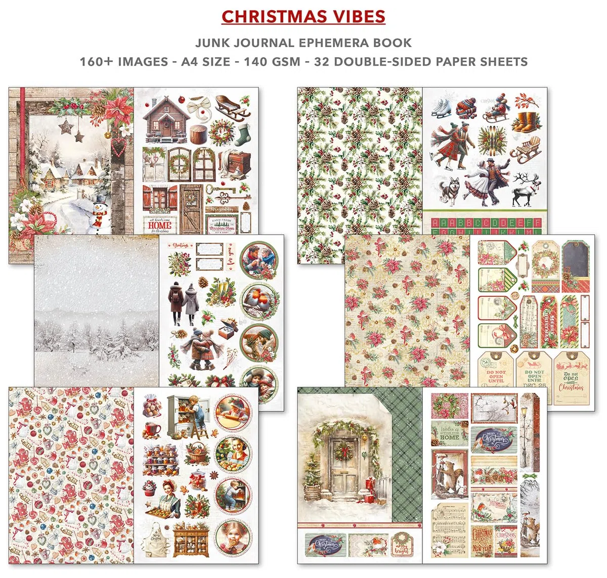 Ciao Bella Junk Journal Ephemera Book - Collage,Scrapbooking, Card Making (Christmas Vibes)