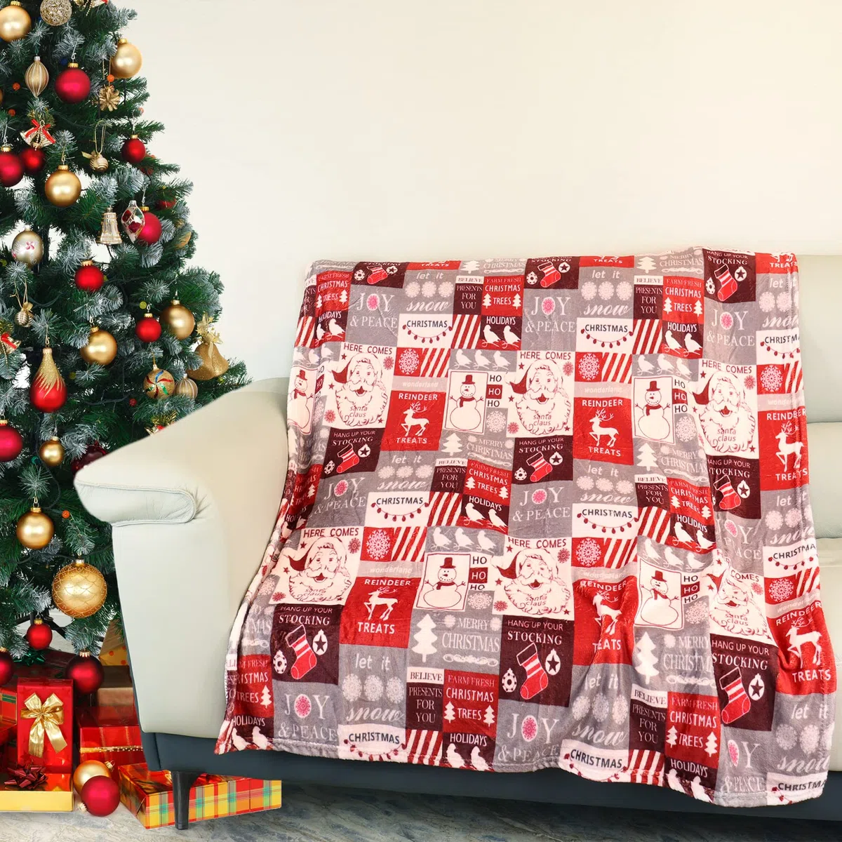 Coperta Sherpa di Natale Super Morbida e Soffice per TV, Divano e Letto - Decorazione Vacanza per Adulti e Bambini (A, 130x150cm)