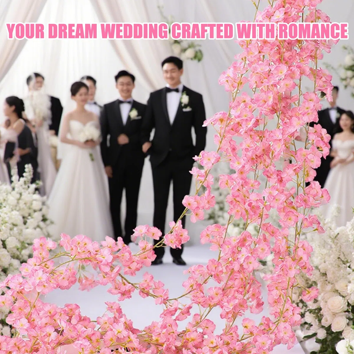 3 Pezzi Ghirlanda Fiori di Ciliegio Artificiali 180cm – Fiori Rosa Scuro Realistici per Decorazioni Matrimonio, Festa, Giardino, Balcone, Casa, Camera – Vite Finta Sakura per Interni ed Esterni
