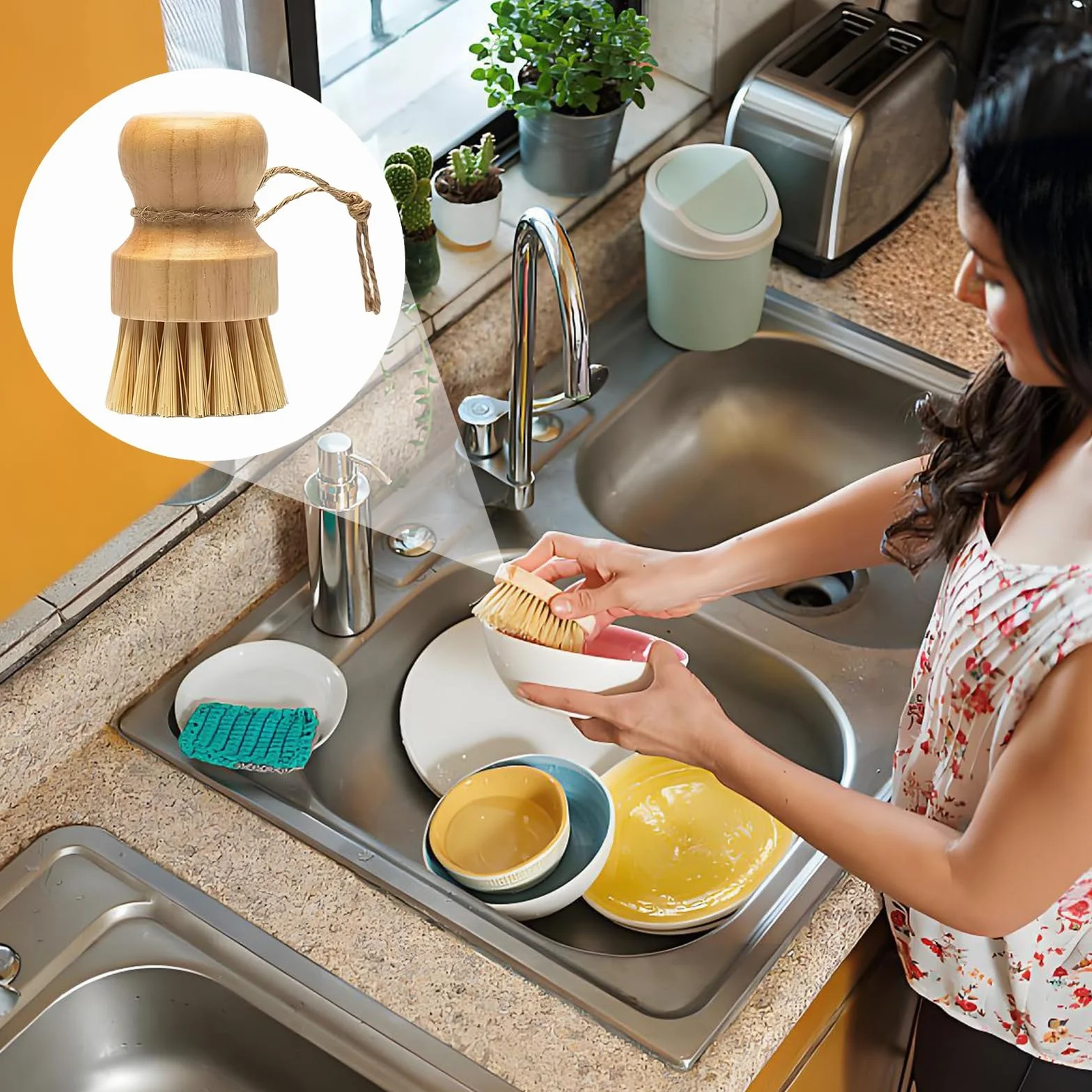 Set di 6 spazzole a fungo, con tre ganci, ecologiche, per funghi, per la pulizia della cucina, del bagno, della pulizia delicata dei funghi o delle verdure