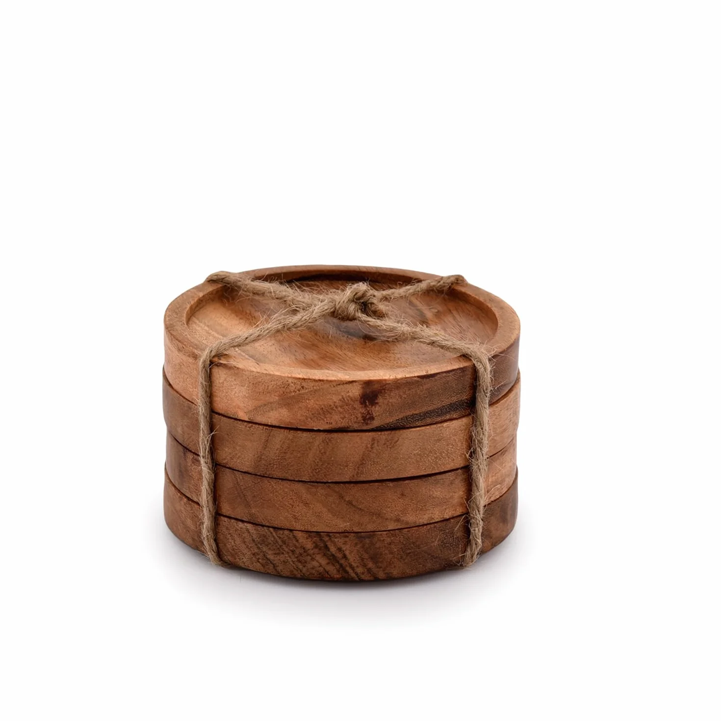 Kaizen Casa Set di 4 Sottobicchieri in Legno di Acacia Naturale per Bevande - Protezione da Tavolo per Qualsiasi Tipo di Superficie