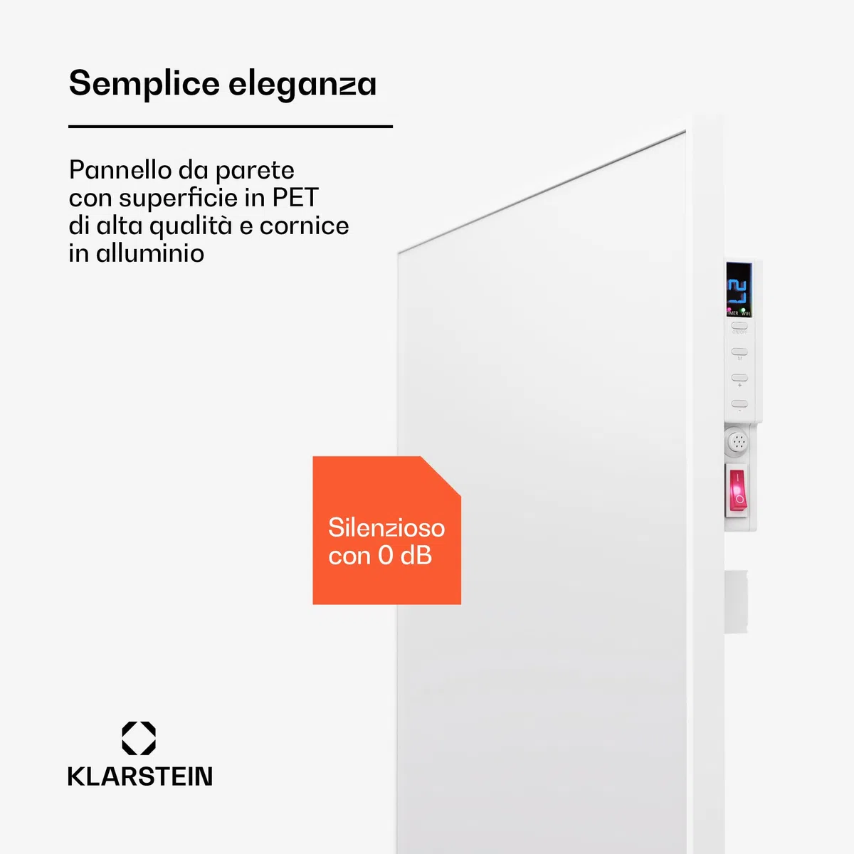 Klarstein Stufa Elettrica a Raggi IR Basso Consumo 600W con Telecomando, Timer e WiFi App, Pannello Radiante per Riscaldamento Domestico, No CO2