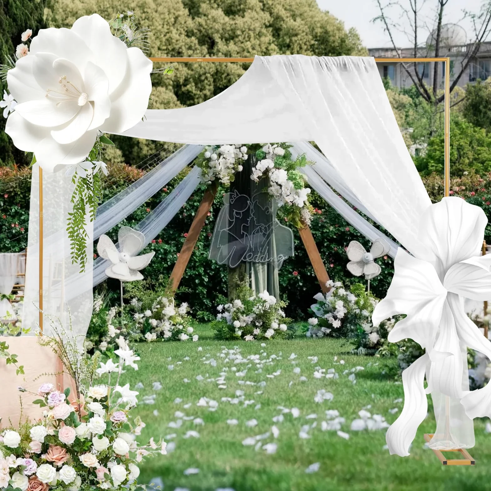 Arco di nozze in metallo, 2,5 x 2,5 m, regolabile, con base, arco di fiori, per anniversario, compleanno, festa, sfondo (6,6 FT x 6,6 FT)