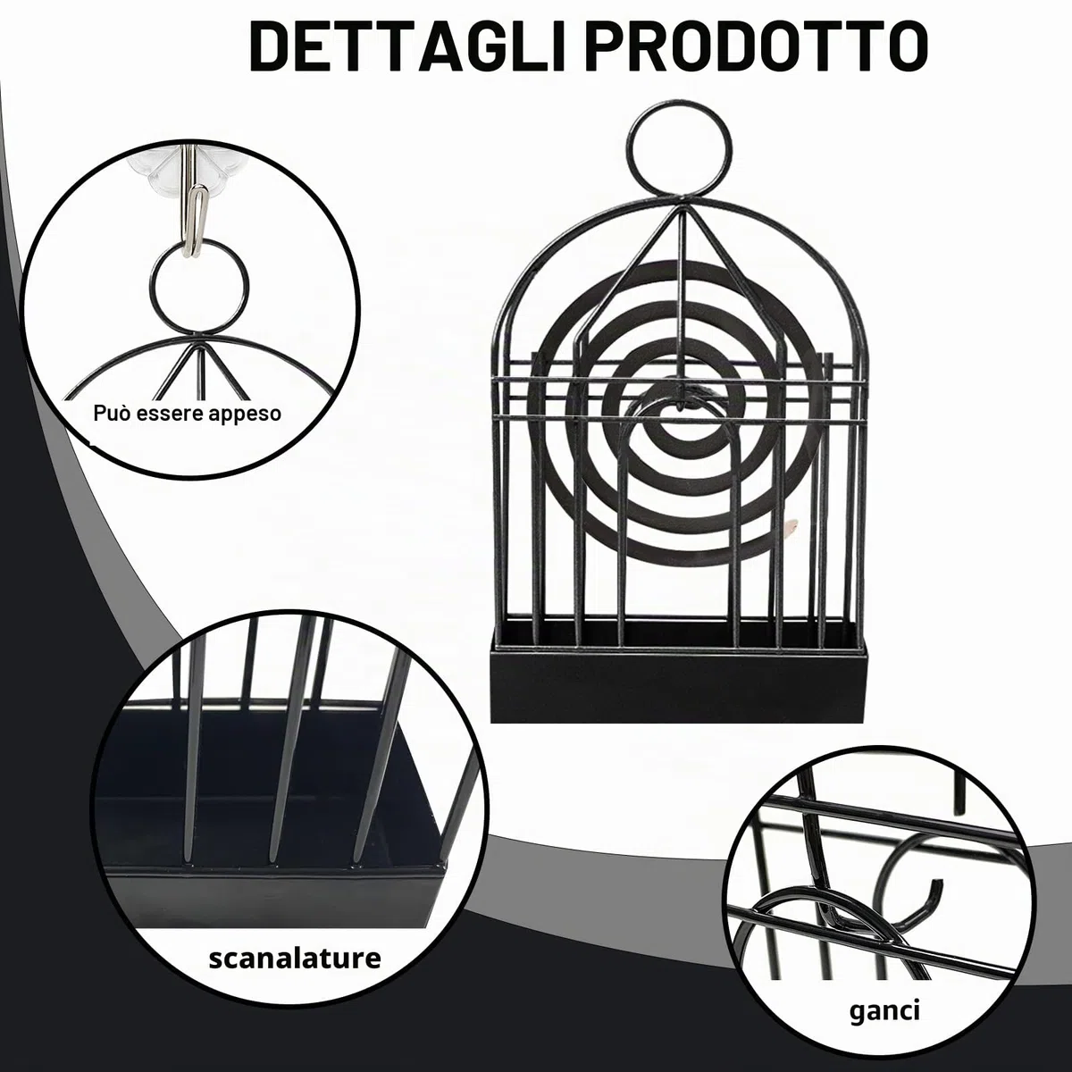 2 Pezzi Porta Bobina per Zanzare, Porta Zampirone da Esterno, Porta Spirale Antizanzare per Ufficio, Camera da Letto, Campeggio, Esterno (Nero)