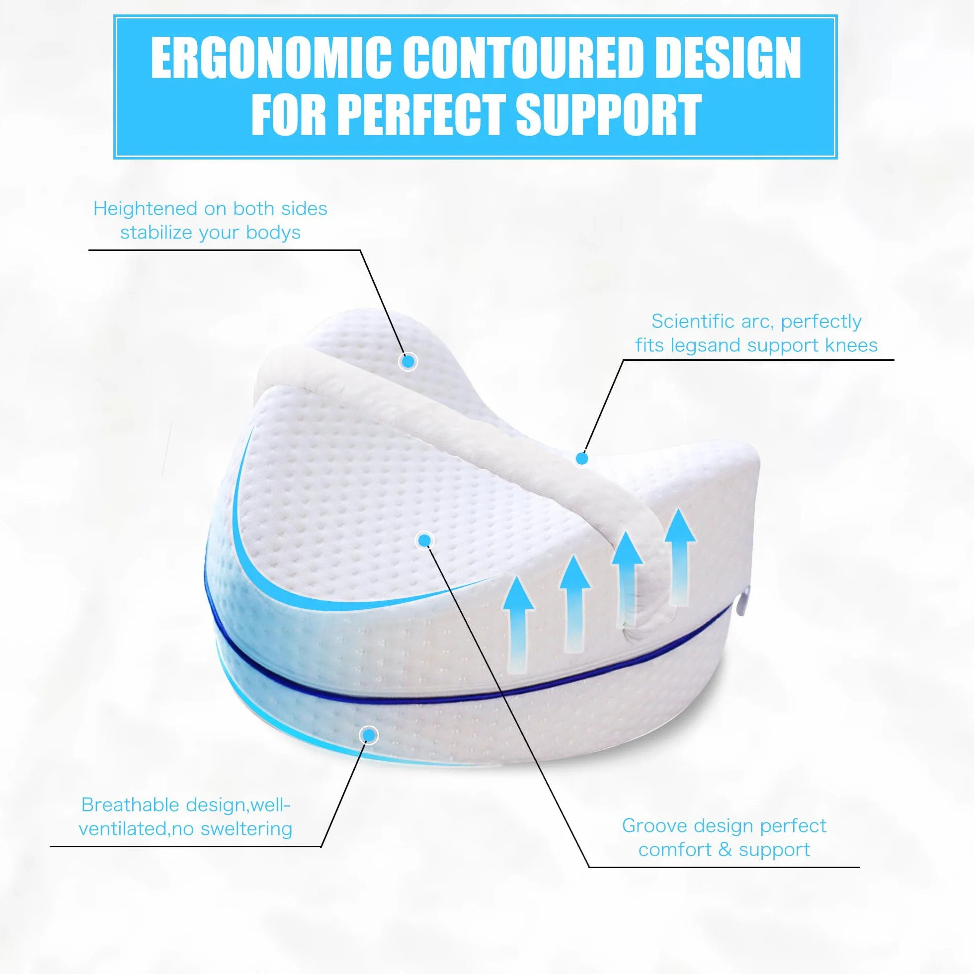 JAADU Cuscino Ortopedico Gambe, Cuscino per Ginocchia con Schiuma Memory Foam, Design a Cuore Doppia Faccia, per Dormire sul Fianco, Allevia Sciatica e Dolori alle Gambe