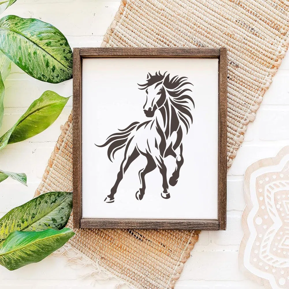 FINGERINSPIRE 12Styles Stencil per Cavallo con Pennello e Inchiostro, 29.7x21cm Stencil per Dipingere Teste di Cavallo Stencils con Motivo di Cavallo Al Galoppo Modelli con Temi Animali per Dipingere