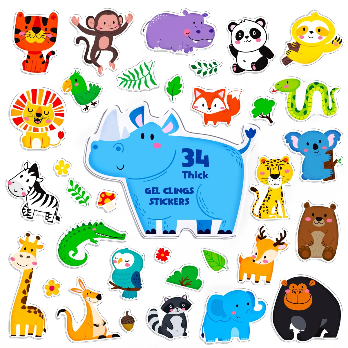 34 pezzi di adesivi in gel per finestre e porte con animali selvatici, adesivi spessi rimovibili riutilizzabili per bambini, bambini e adulti, decorazioni per la casa e la classe (Non commestibile)