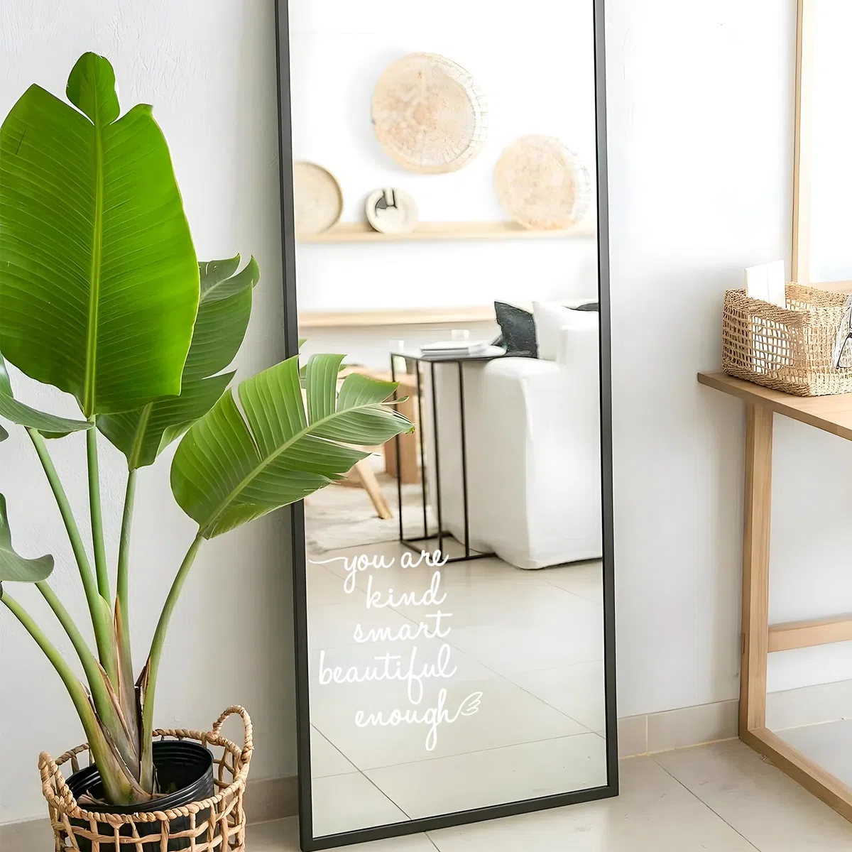 Adesivo da parete per specchio da bagno, con scritta "You are Kind Smart Beautiful Enough", adesivo da parete a specchio per bagno, camera da letto, affermazioni, per ragazze e adolescenti (Bianco)