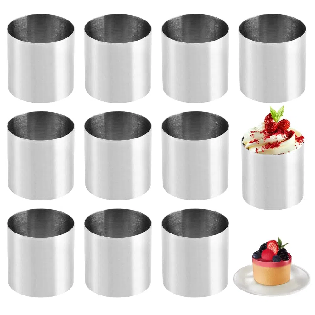 Set da 10 pezzi di anelli per dessert e pietanze, set di anelli per torte in acciaio inox, kit di anelli per torte piccoli da 5 cm, stampi per dessert, anelli da cucina, piccolo anello per