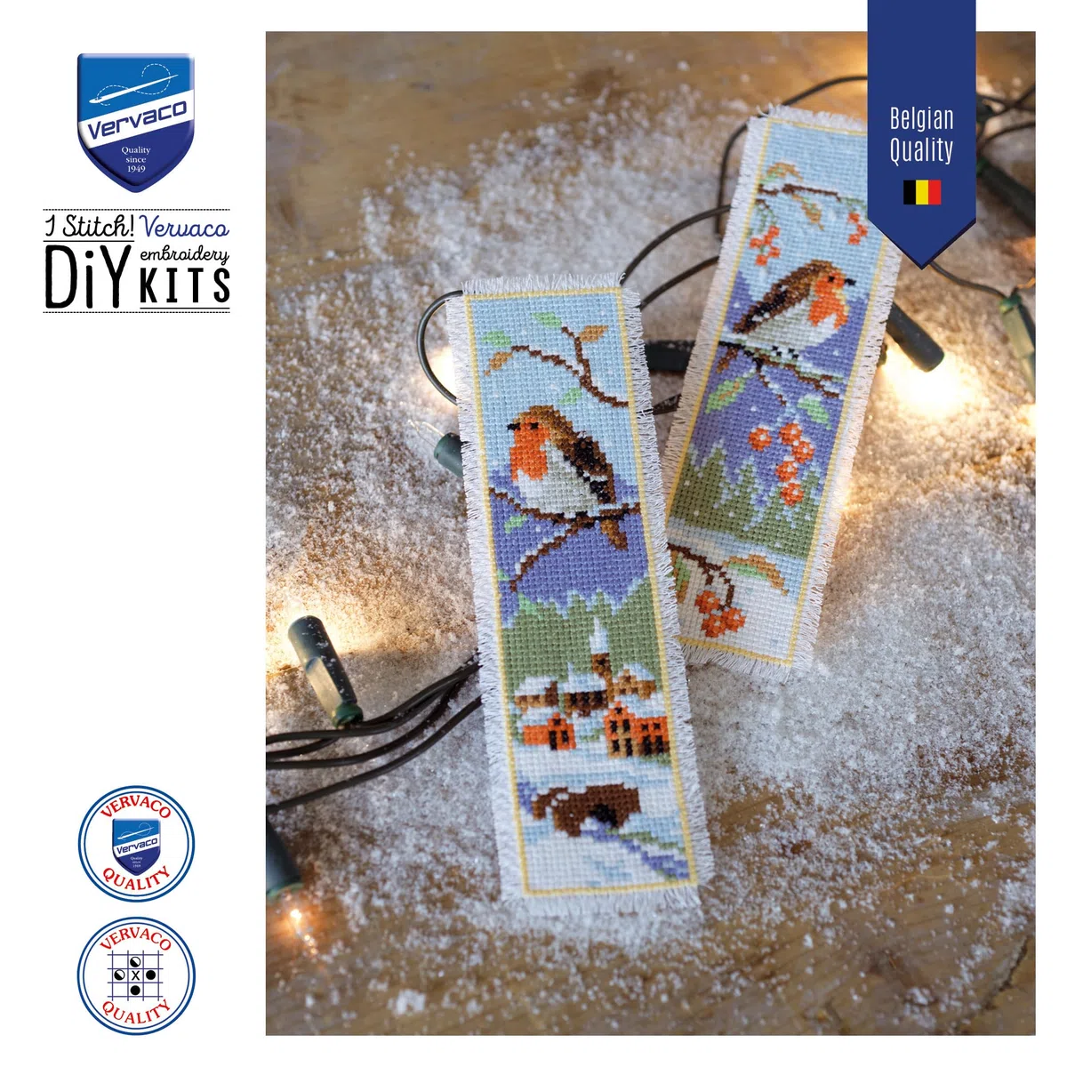VERVACO Kit Punto Croce Segnalibri Contato PETTIROSSI Set da 2 Segnalibri Punto Croce da Ricamare 6 x 20 cm Set Fai da Te Creativo Adulti Ricamo Accessori per Lavoretti Creativi