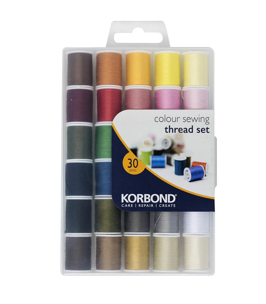 Set completo per cucire 30 rocchetti Korbond - 1350 m - Rocchetti 30 x 45 m – 30 colori – Cuciture a mano e macchina, riparazioni, creazioni
