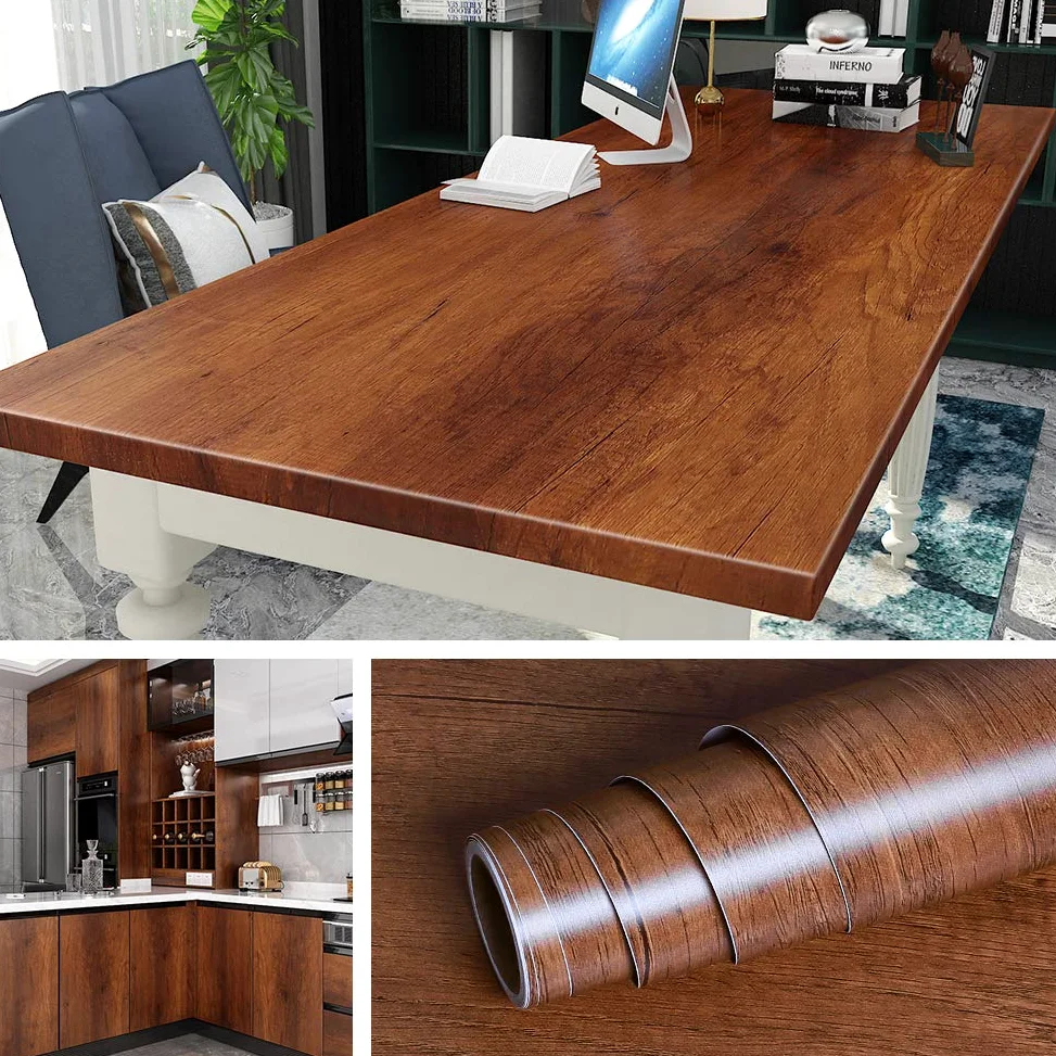 Livelynine 90 x 500cm Grande Carta Adesiva per Mobili Legno Scuro Pellicola Adesiva Legno Noce PVC Rivestimento Rotolo Adesivo per Scrivania Porte Top Cucina Piano Lavoro Tavolo Credenza Armadio Ante