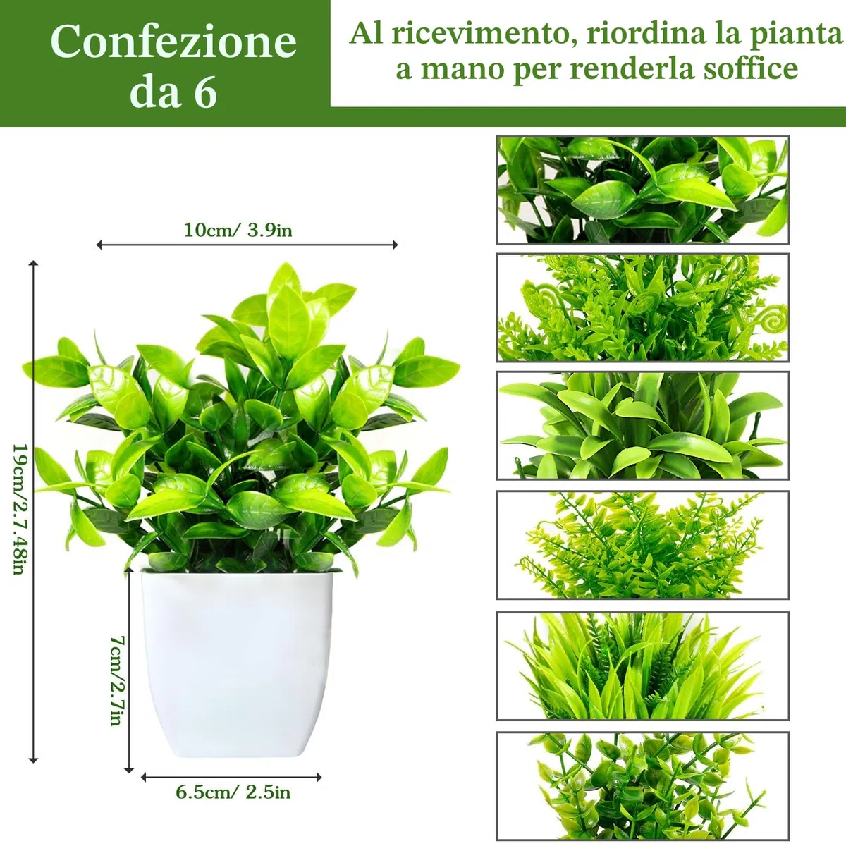 Purpledi 6 Pezzi Mini Piante Artificiali Verdi in Vaso Plastica, Piante Finte da Interno, Piantine Finte Decorative con Vasetto per Casa Ufficio Tavolo Stanza Bagno Decorazione Interno B