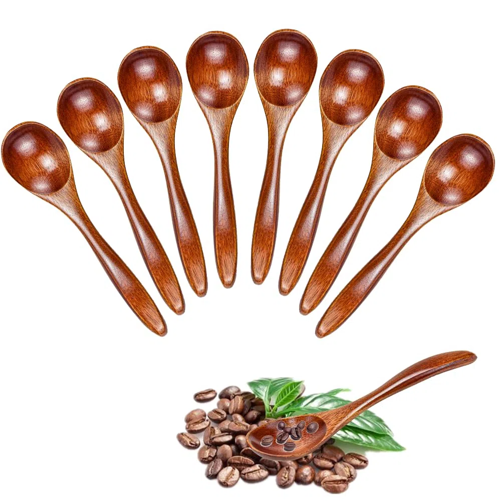 LPAMABA 8 Cucchiai in Legno Naturale da Zuppa e Minestra 13x3 cm - Stile Giapponese per Ramen, Miele, Caffè, Riso e Dessert