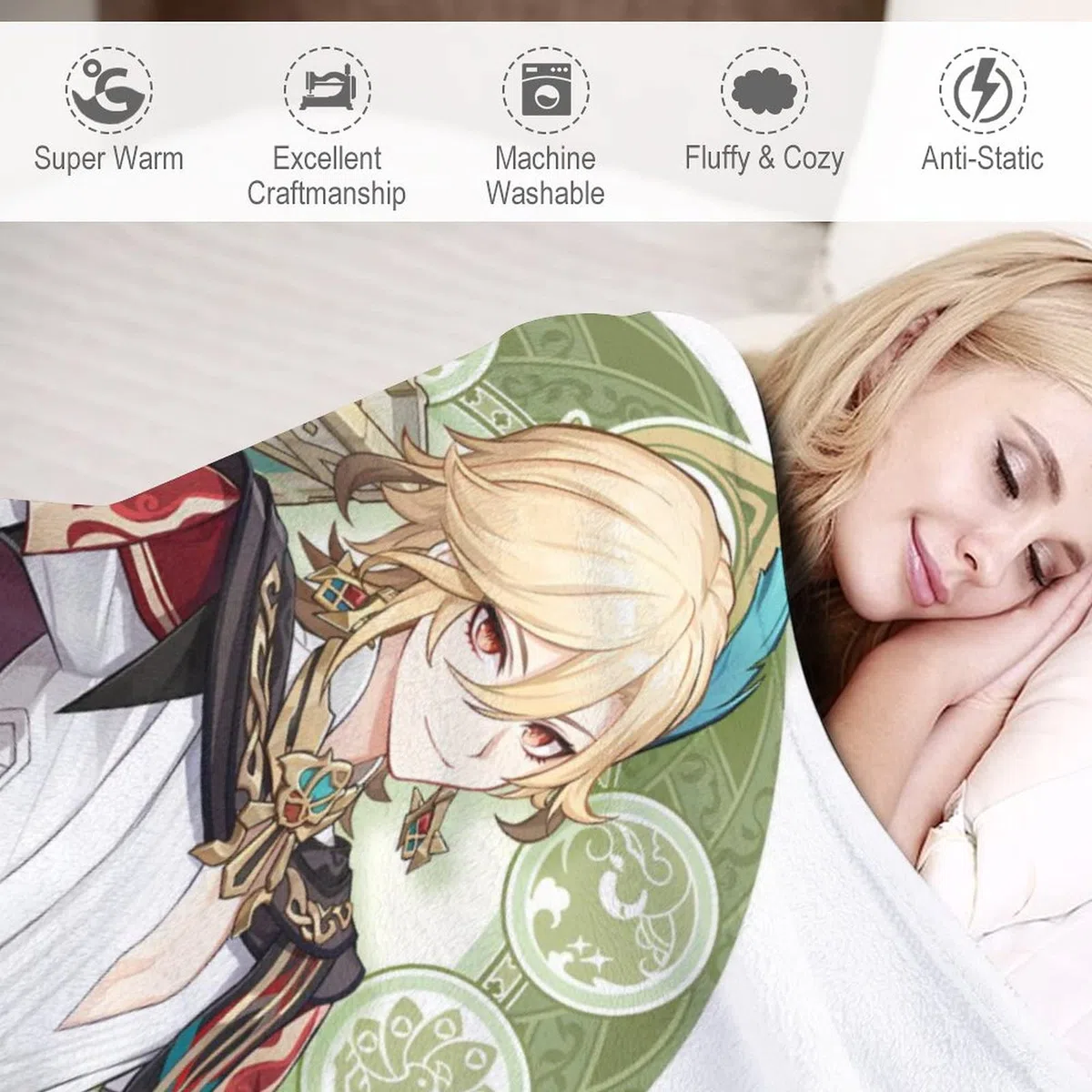 Coperta anime Genshin Impact, design Sumeru Kaveh, super morbida, 152 cm x 127 cm, leggera e calda, per divano, bambini, ragazze e adulti