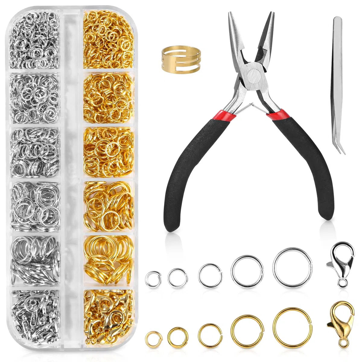 Bixury Anelli di Salto Aperti Argento e oro,1443 Pezzi Aperti Anellini Anello Chiusura Bigiotteria 4/5/6/8/10mm con Pinze e Scatola,per Bigiotteria Gioielli DIY Braccialetti Ciondoli Accessori