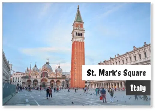 Calamita da frigo in Piazza San Marco con Campanile al tramonto a Venezia in Italia