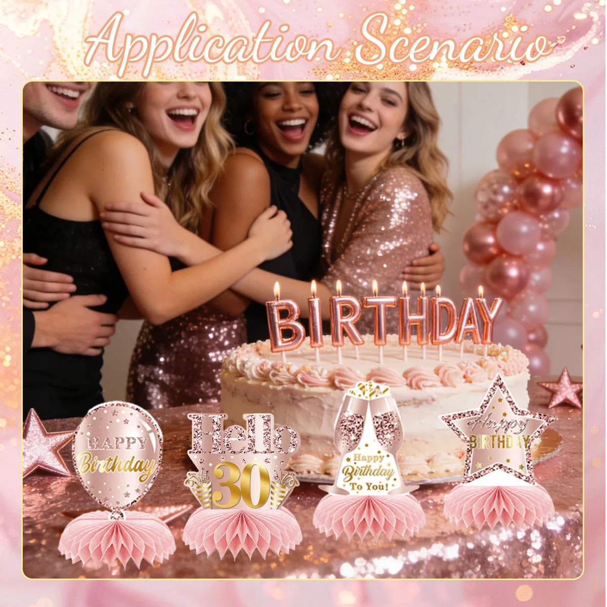 9 Pezzi Rosa Rosegold 30 Compleanno Alveare Centro Tavola Decorazione per Ragazze Felice 30 Compleanno Tavolo Deko Feste Accessori Centrotavola per Diciotto Anni