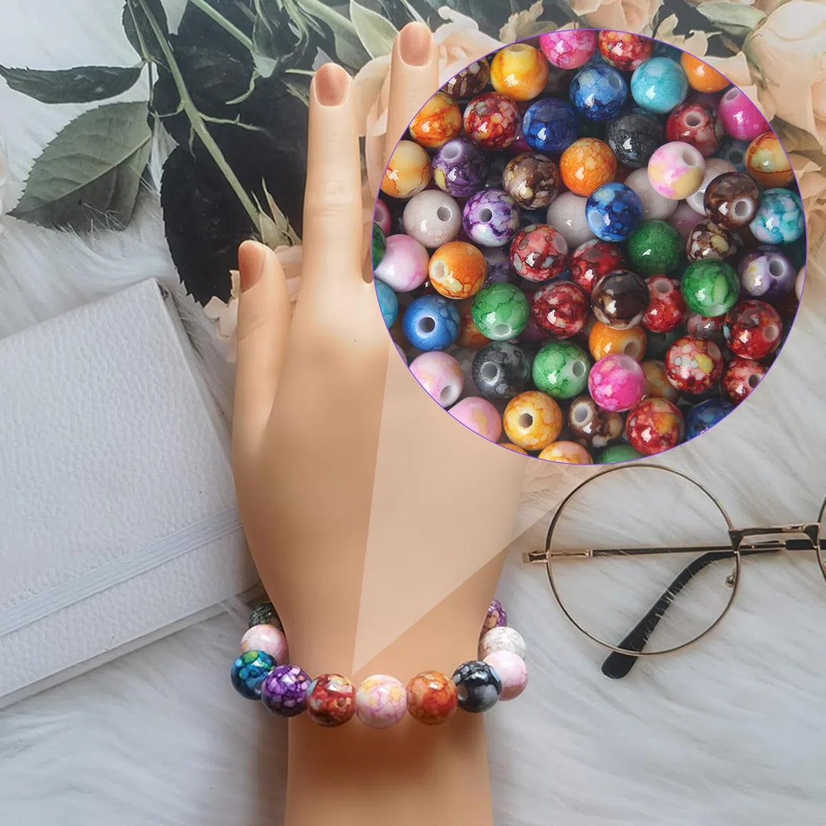 200 Pezzi 8mm Perline per Bigiotteria Fai Da Te, Perline per Braccialetti, Colorate Beads Tonde Set, Kit Braccialetti Fai Da Te per Bigiotteria Gioielli Collane Adulti Artigianato DIY