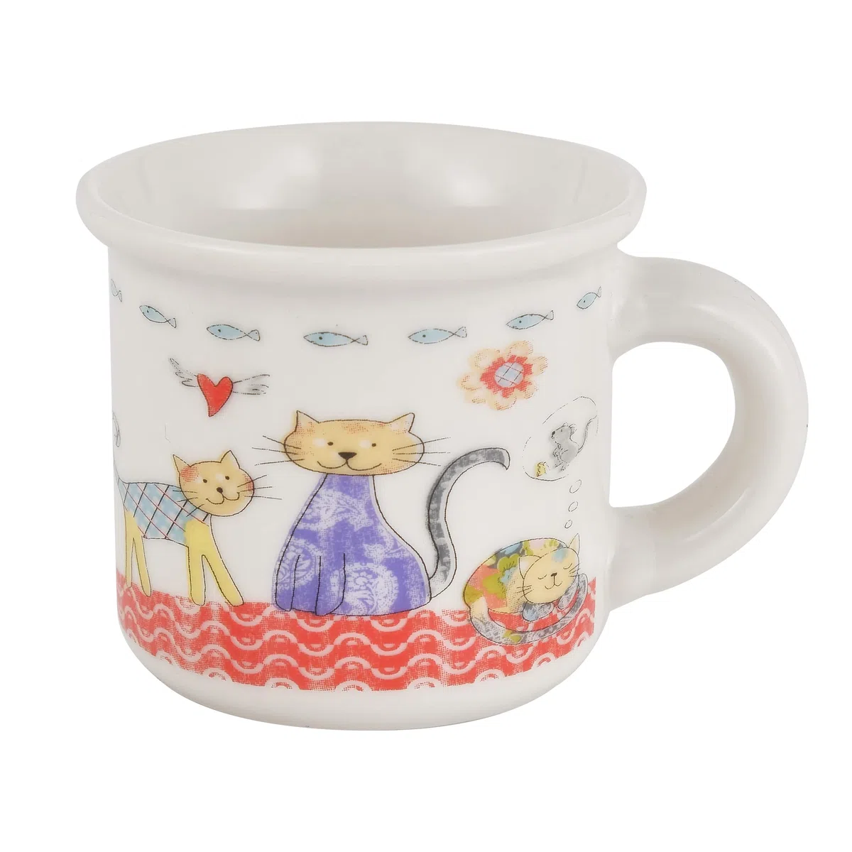 Baroni Home Tazzine in Ceramica da Caffè, Set 6 Bicchierini con Manico da Caffè 8X6X6 cm Gatti