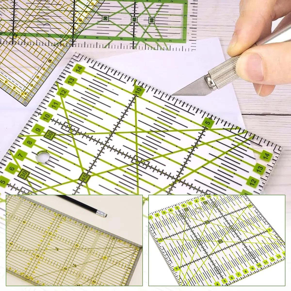 3 Pezzi Righello Sarta, Sewing Ruler, Righello Di Patchwork con Indicazioni Angoli, Angoli Di 30/45/60 Gradi, Comunemente Utilizzati Per Quilting, Misurazione e Lavori Artigianali con Tessuti