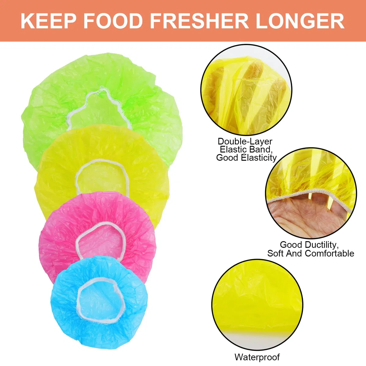 Set di 160 sacchetti elastici salvafreschezza, quattro misure, impermeabili, con elastico, riutilizzabili, per verdure, colorati