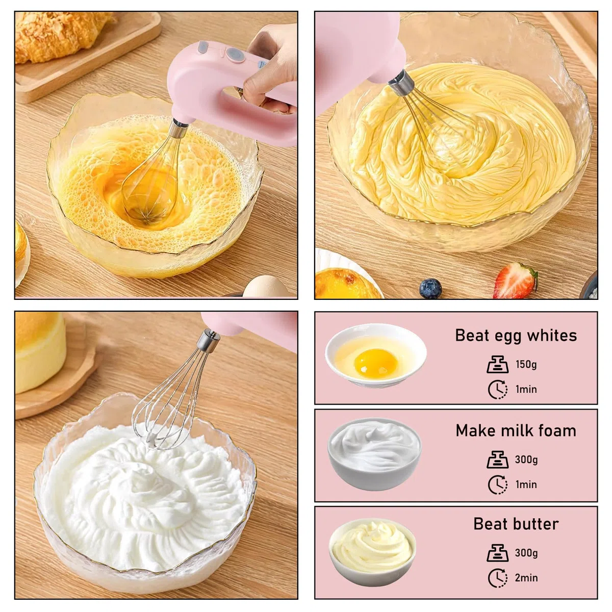 Sbattitore elettrico manuale wireless: mini sbattitore manuale con 4 livelli e 2 fruste, sbattitore elettrico ricaricabile tramite USB, frusta per uova per cottura al forno, crema, torte, budini e