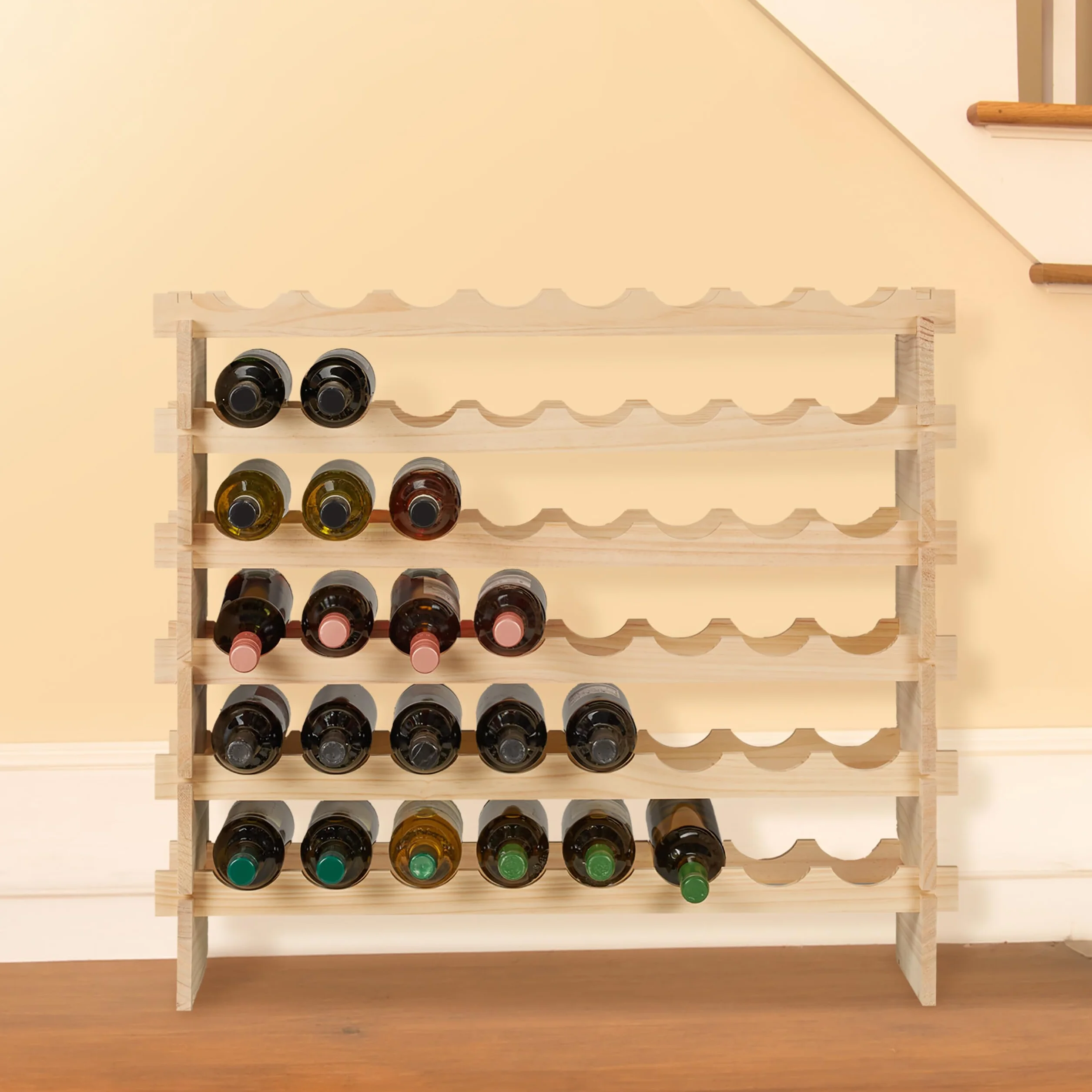 Relaxdays Cantinetta Portabottiglie, 48 Bottiglie di Vino, Disposizione Orizzontale, HLP 73x82x25 cm, in Legno, Naturale