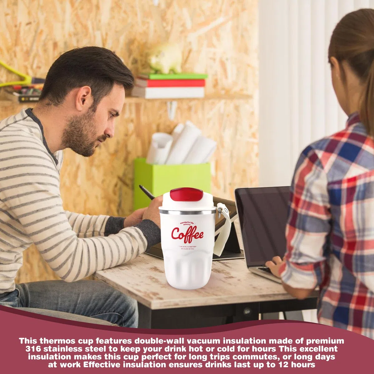 Tazza termica da 360 ml, in acciaio inox, a prova di perdite, con coperchio, in acciaio inox 316, indicatore intelligente della temperatura, per auto, casa, viaggi