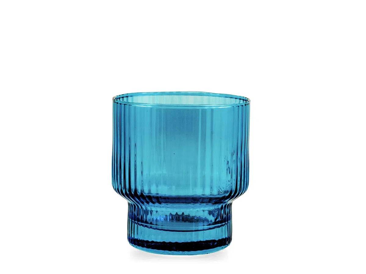 H&H, Set di 6 Bicchieri Bliss in Vetro Rigato Blu da 32 cl - Eleganti, Pratici e Lavabili in Lavastoviglie