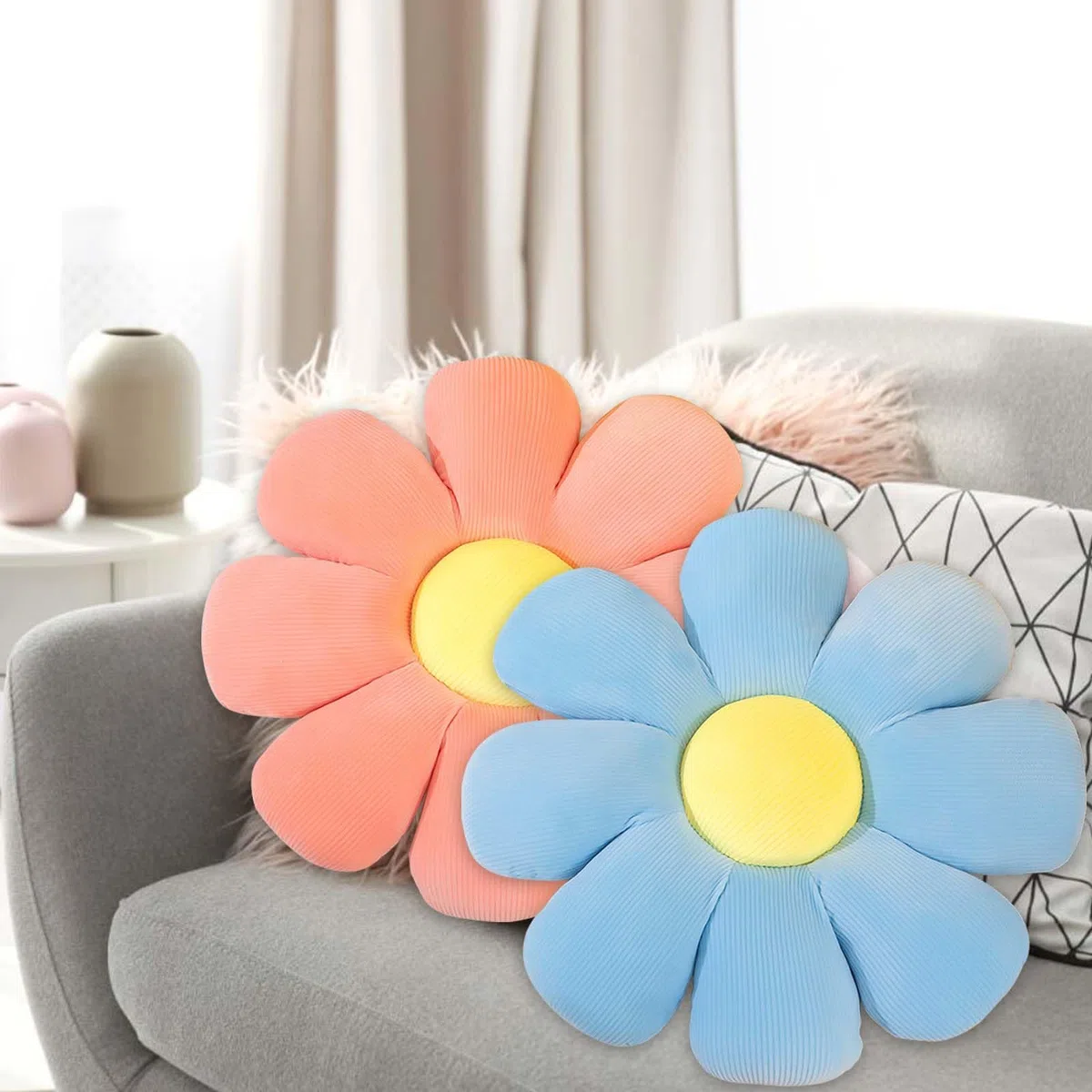 BAIFULAI Set di 2 cuscini a fiori, cuscino da pavimento, cuscino da divano, cuscino per interni, per camera da letto, divano, sedia