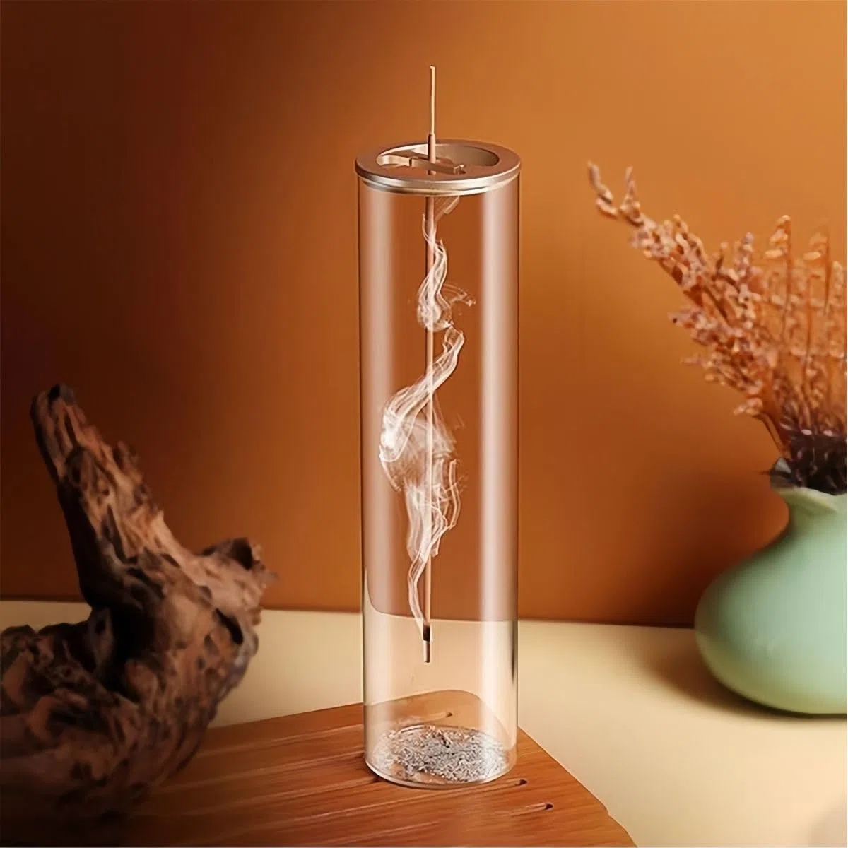 Porta incenso per bastoncini con raccoglitore di cenere in vetro staccabile, bruciatore di incenso per meditazione, yoga e relax in casa.