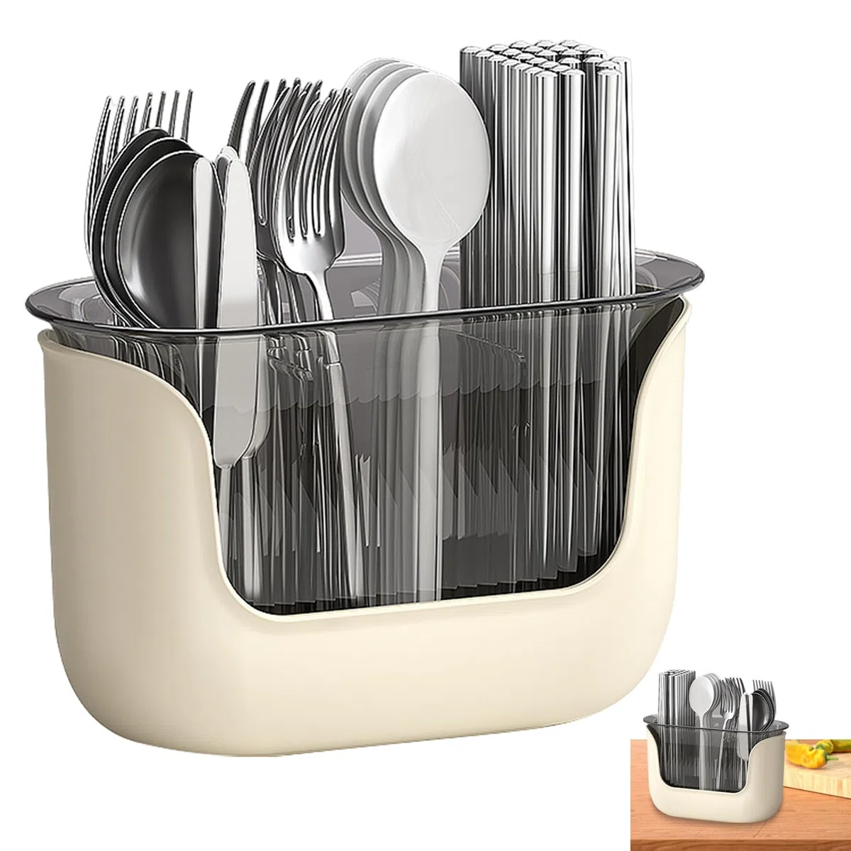 Supporto per utensili a 3 scomparti - 24 x 11 x 15 cm 267 g, organizer trasparente, supporto per drenaggio 'acqua | cucina piano cottura cottura cucina sala da pranzo casa ristorante posate Pinz