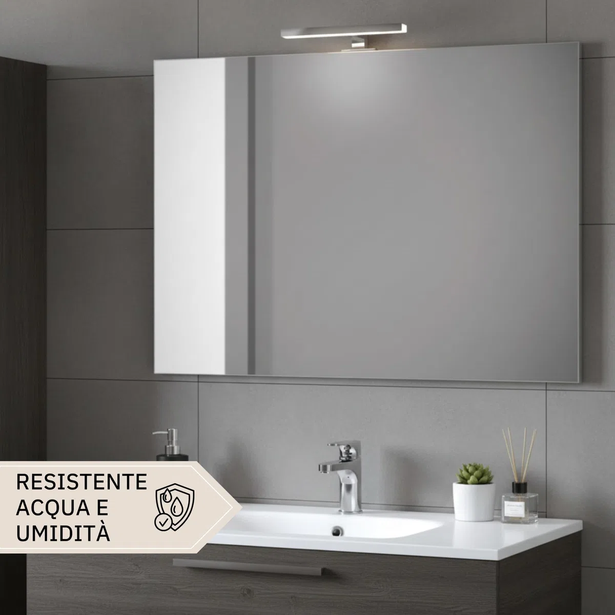 STYLE GLASS Specchio Bagno PERLA 100x70 cm, da Parete con Lampada Led Superiore, Senza Cornice Rettangolare Moderno, Luce Naturale, Design Home Decor