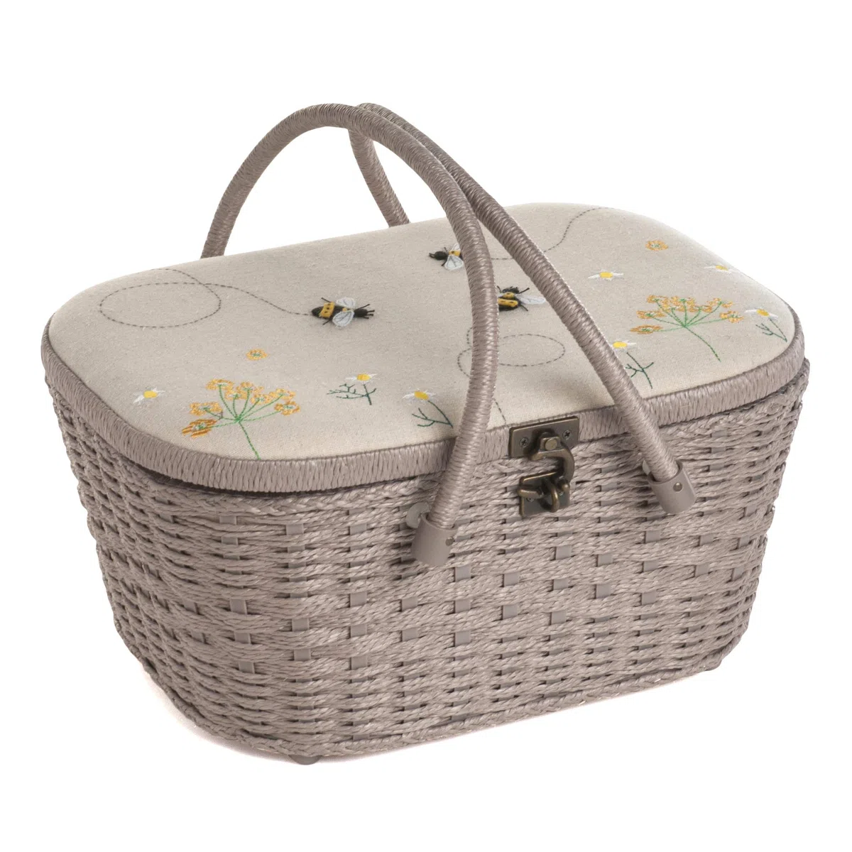 Hobby Gift Scatola da cucito, cestino di vimini, applique, ape di lino (HGLHB)