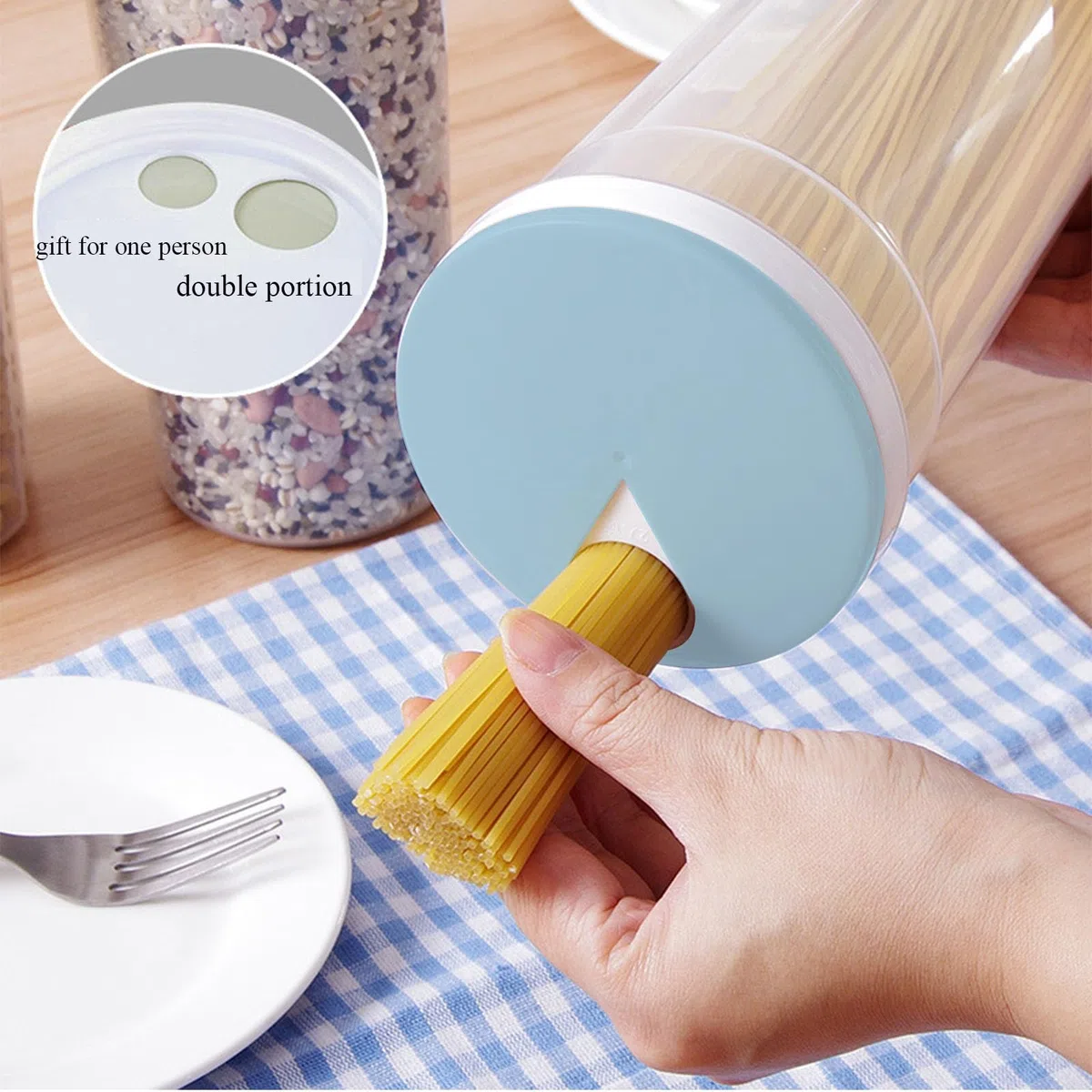 Contenitori per pasta in plastica, 2,5 L, 2 PCS, Contenitore per pasta alto e trasparente con coperchio. Adatto per spezie, zucchero, caramelle, tè e caffè in grani.-002