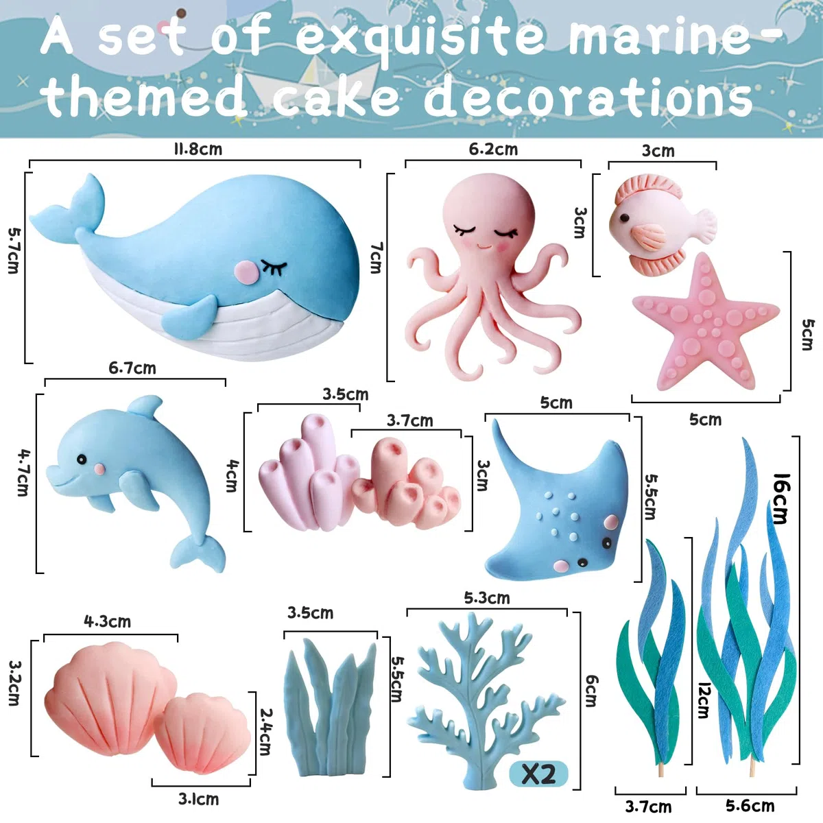 Underwater World Cake Topper, Toppers per Torta Animali Marini con Balena, Delfino, Medusa, Polpo, Decorazione per Torta a Tema Oceano per Bambini, Decorazioni per Cupcake Fondale Marino