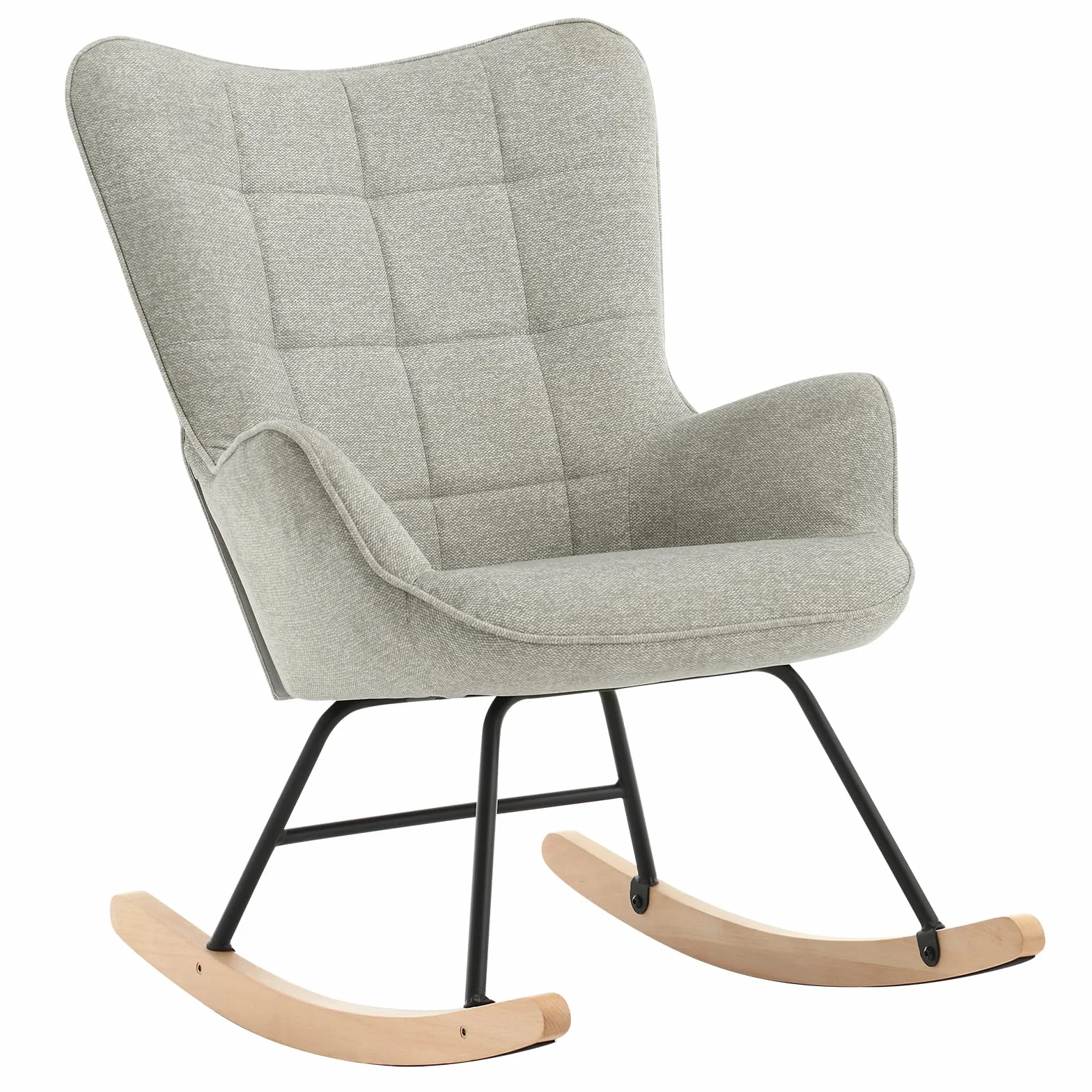 WOLTU Sedia a Dondolo da Interno, Poltrona Relax con Braccioli e Schienale Alto, Sedia Imbottita in Flanella Per Salotto, Camera da Letto, Base in Metallo e Legno Massello Grigio, 69x90x95cm, SKS30gr
