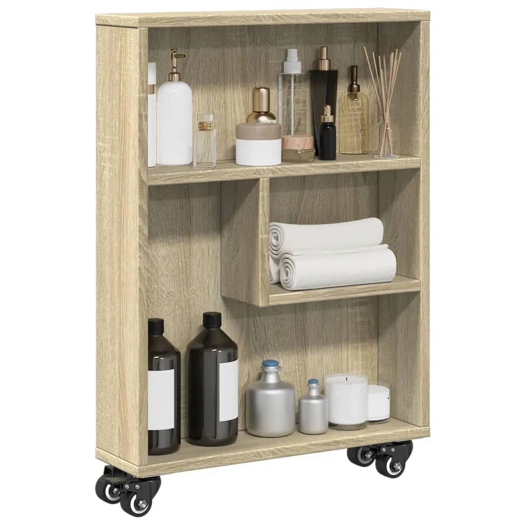 vidaXL Carrello portaoggetti Stretto in Rovere Sonoma 48x13x68 cm in Legno ingegnerizzato