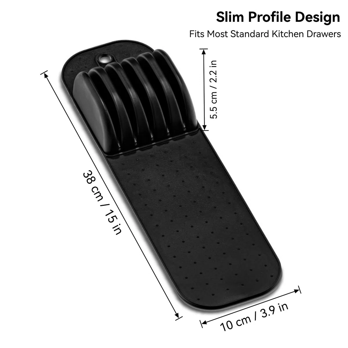 Vassoio organizer per cassetto portacoltelli a 5 scomparti – Portacoltelli sottile da inserire nel cassetto con tappetino antiscivolo, compatto, per la conservazione dei coltelli da cucina (nero)