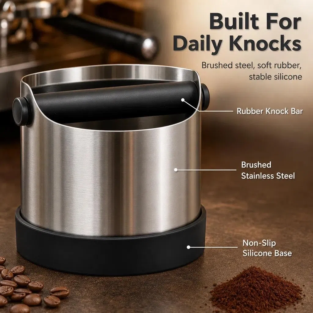 Contenitore per Caffè in Acciaio Inox,contenitore per Portafiltro,Contenitore per Caffè,Contenitore per Fondi di Caffè con Leva a Scatto Rimovibile,Adatto per Cucina,Ristorante,Ufficio,Caffè, 700 Ml