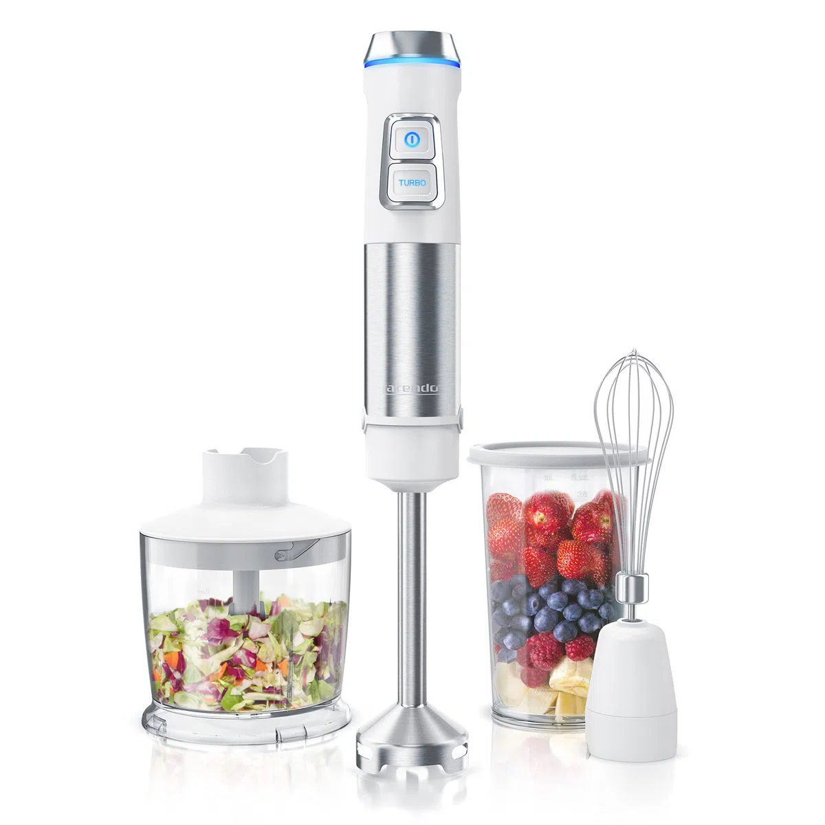Arendo - Frullatore a immersione in acciaio inox da 1200 Watt - Frullatore ad immersione - Velocità continua - Coltello a 4 ante - Misurino da 800 ml - frusta - Piedino rimovibile