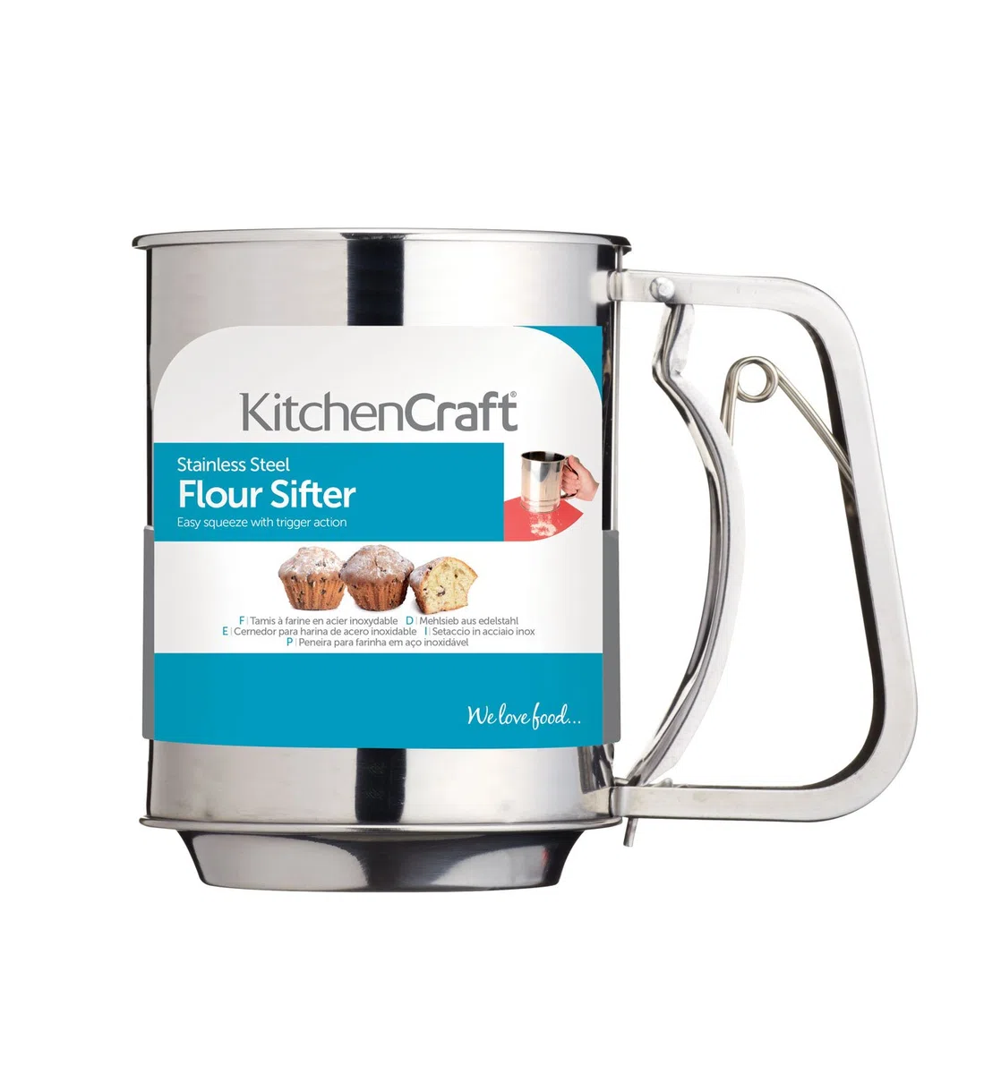 Kitchen Craft Setaccio per Farina con Manico a Molla, Acciaio Inossidabile, Capacità di 500 gr