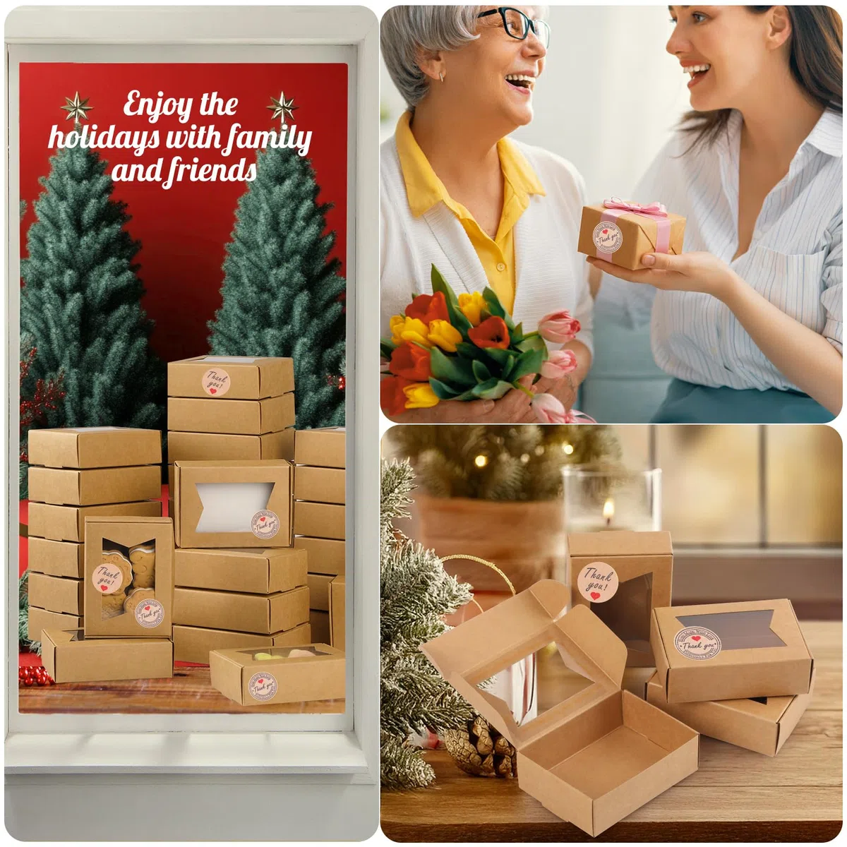 40pz Scatola Regalo Kraft,GeeRic 9.7*7*3CM Scatoline Regalo con Finestra Trasparente Vintage Imballaggio DIY Candele Sapone Biscotti Caramelle Gioielli Scatola Quadrate a Nozze Festa,Compleanno,Natale