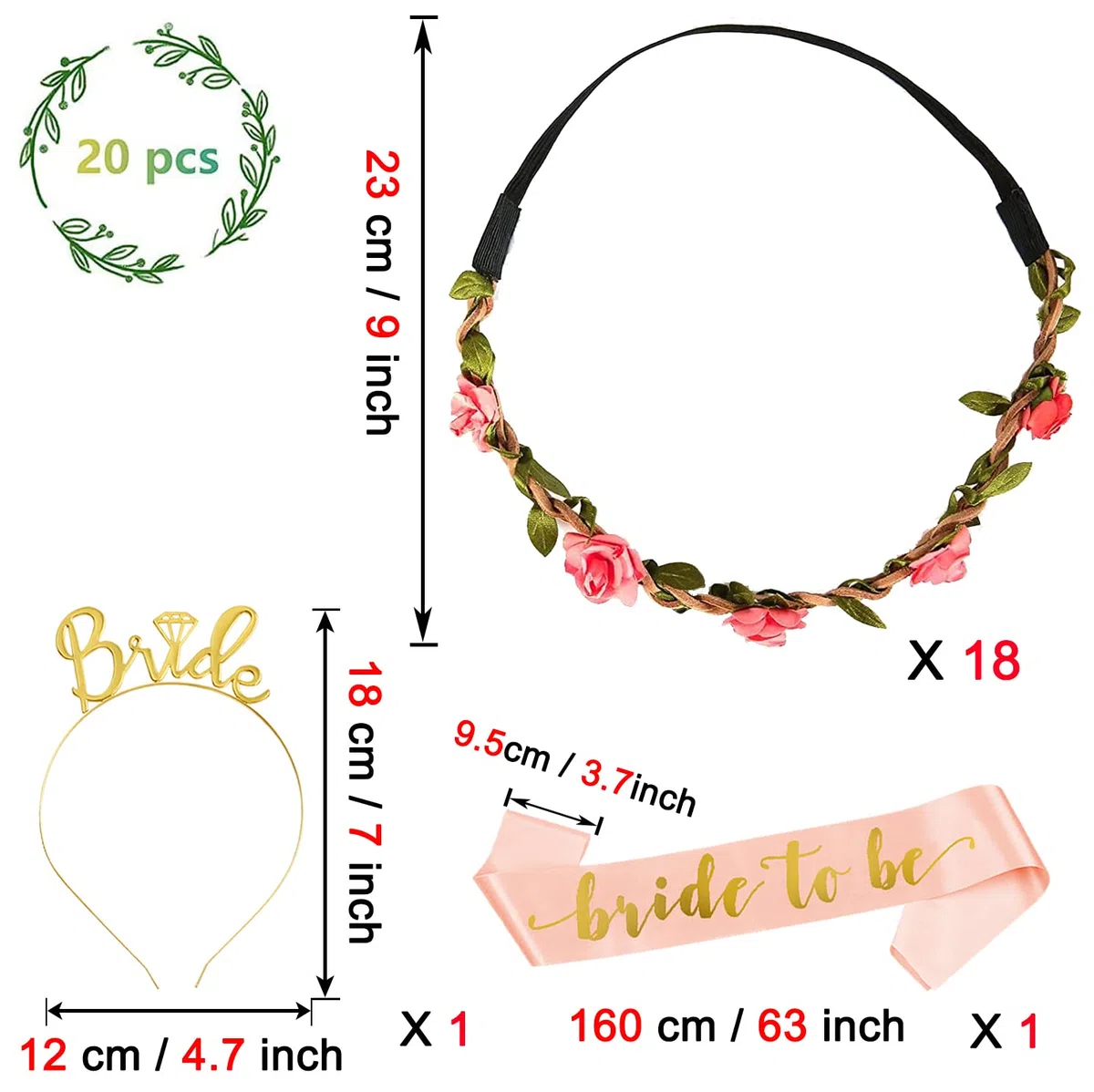 Annhao Coroncina Fiori Addio Nubilato, 20 Pezzi Coroncine Fiori per Capelli Decorazione Matrimonio Sposa Bride to be Satin Sash Cerchietti Gadget Addio Nubilato Accessori Sposa e Amiche