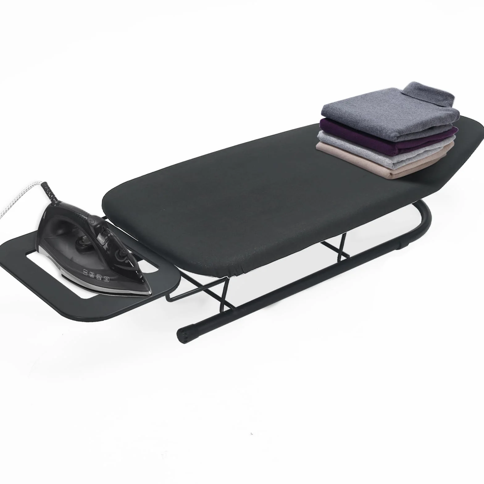 Rainberg Asse da stiro da tavolo, design pieghevole piccolo, gambe pieghevoli antiscivolo, rivestimento in 100% cotone con strato in schiuma, poggia ferro da stiro a vapore, leggero, spazio limitato,